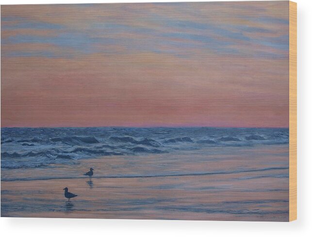 Ocean Wood Print featuring the painting Serenity - Study for Dusk at the Shore by Kathleen McDermott