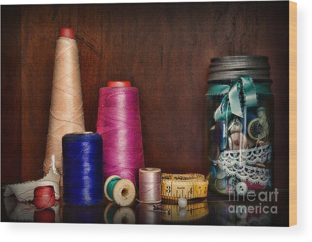 Paul Ward Wood Print featuring the photograph Sewing Tools of the Trade by Paul Ward