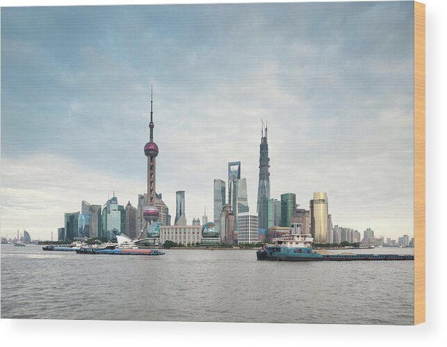 The Bund Wood Print featuring the photograph Shanghai Pudong Skyline At Sunrise by Matteo Colombo