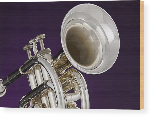 Cornet Wood Print featuring the photograph Sharp Silver Trumpet by M K Miller