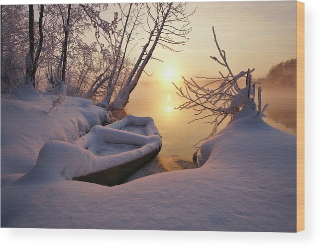 Boat Wood Print featuring the photograph Shatura Morning by Alexey Kharitonov