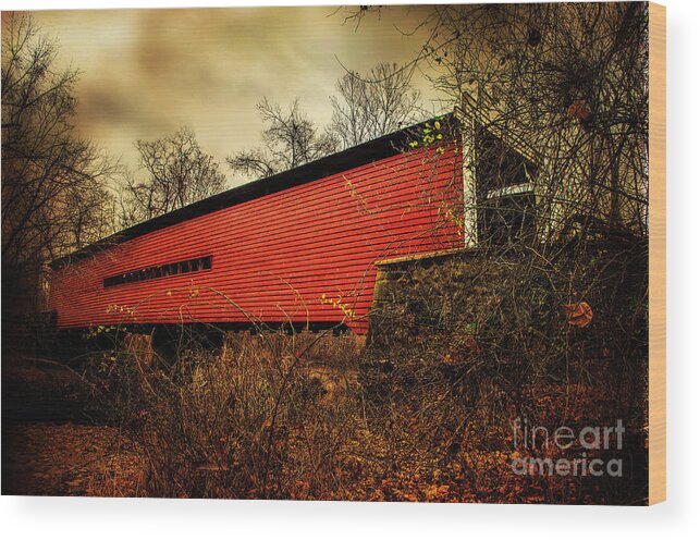 Covered Bridge Wood Print featuring the photograph Sheeder Hall Covered Bridge 2 by Judy Wolinsky
