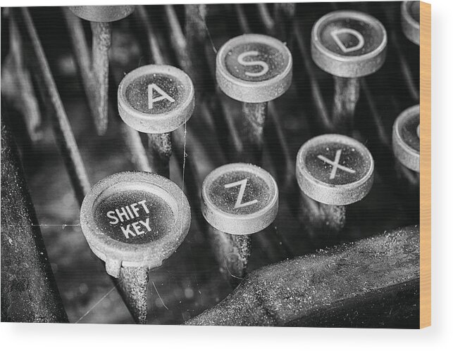 Typewriter Wood Print featuring the photograph Shift Key by Denise Bush