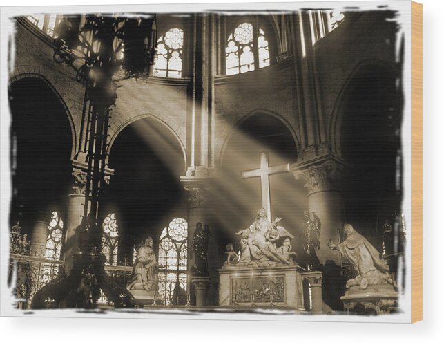 Notre Dame Wood Print featuring the photograph Shinning Through by Mike McGlothlen