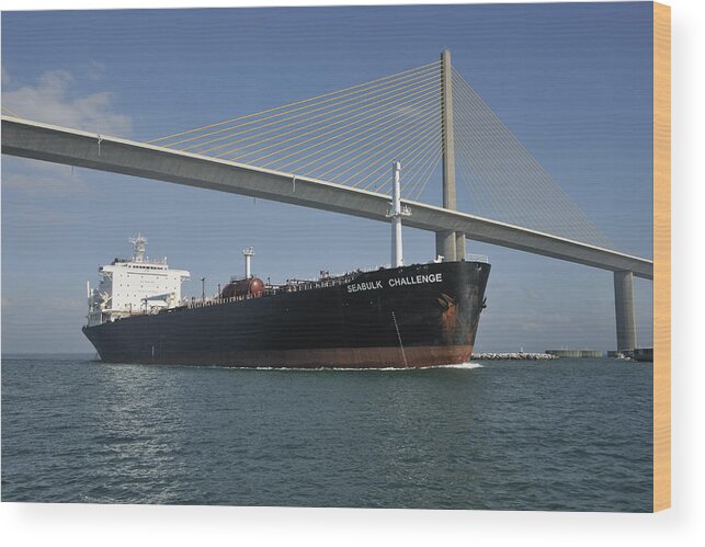 Oil Tanker Wood Print featuring the photograph Ship under Sunshine Skyway Bridge by Bradford Martin