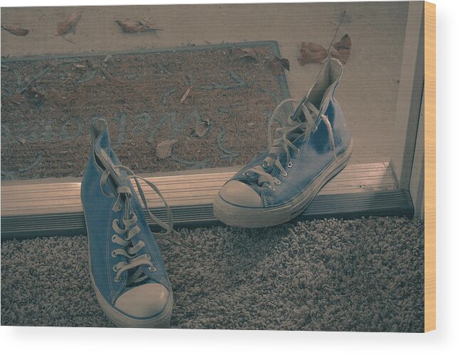 Threshold Wood Print featuring the photograph Shoes At The Threshold by Eugene Campbell