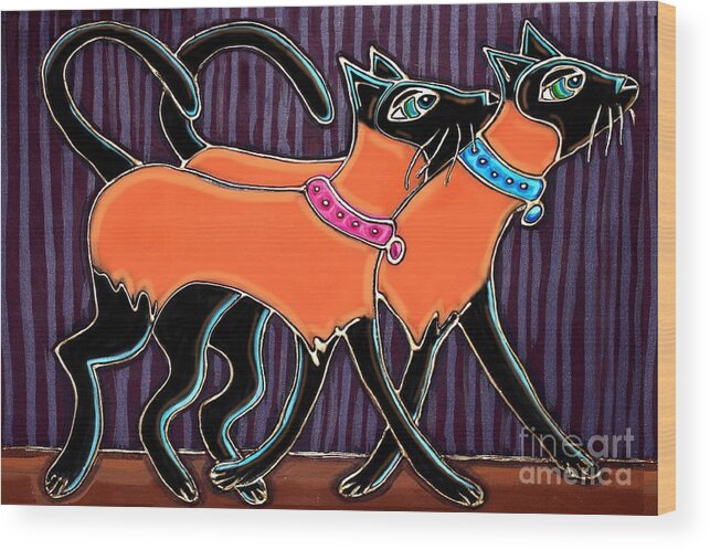 Siamese Wood Print featuring the painting Siamese Twins by Cynthia Snyder
