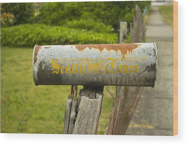 Newspaper Holder Wood Print featuring the photograph Sign of the Times Seattle Times by Cathy Anderson