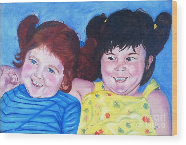 Children Wood Print featuring the painting Silly Girls by Vikki Angel