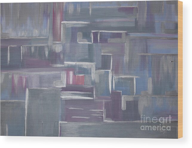 Geometric Wood Print featuring the painting Silver Elegance by Stacey Zimmerman