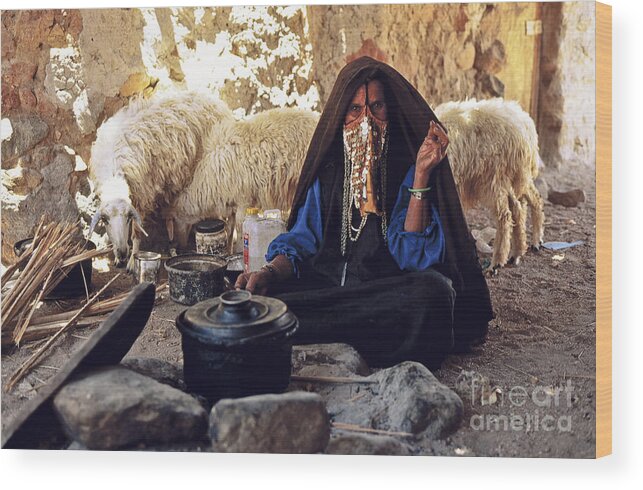 Heiko Wood Print featuring the photograph Sinai Bedouin Woman in her Kitchen by Heiko Koehrer-Wagner