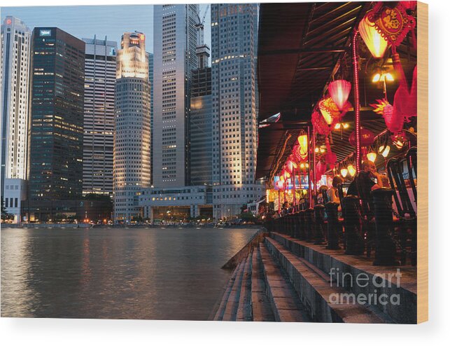 Singapore Wood Print featuring the photograph Singapore Boat Quay 02 by Rick Piper Photography