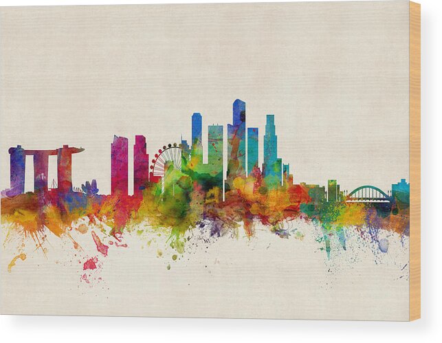 Singapore Wood Print featuring the digital art Singapore Skyline by Michael Tompsett