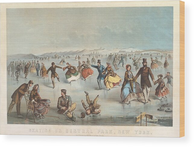 Winslow Homer Wood Print featuring the drawing Skating in Central Park. New York by Winslow Homer