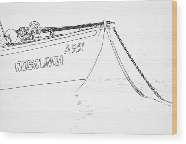 951 Wood Print featuring the photograph Sketch of the Fishing Boat of Aruba Rosalinda by David Letts