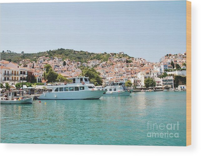 Skopelos Wood Print featuring the photograph Skopelos harbour Greece by David Fowler