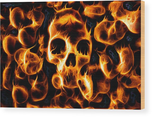 Skull Wood Print featuring the photograph Skulls of Fire by Ian Hufton