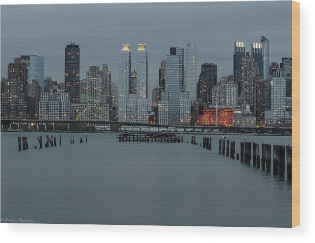 Blue Wood Print featuring the photograph Skyline by the Pier by GeeLeesa Productions