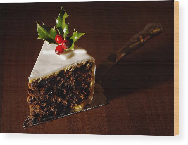 Christmas Wood Print featuring the photograph Slice Of Christmas Cake by Amanda Elwell