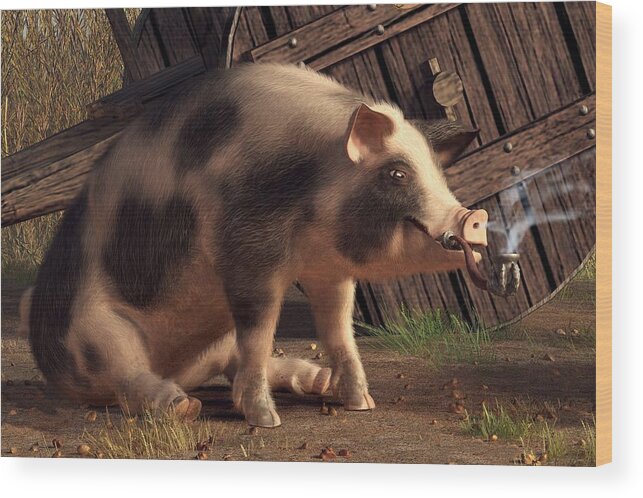 Pig Wood Print featuring the digital art Smoking Ham by Daniel Eskridge