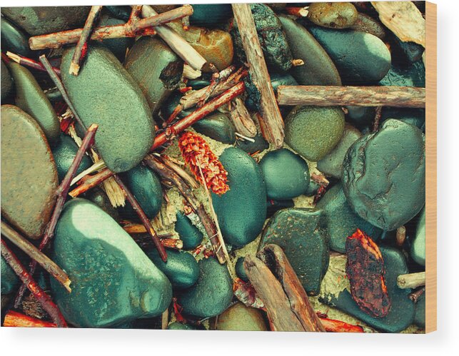 Beach Debris Wood Print featuring the photograph Smooth Beach Rocks by Bonnie Bruno