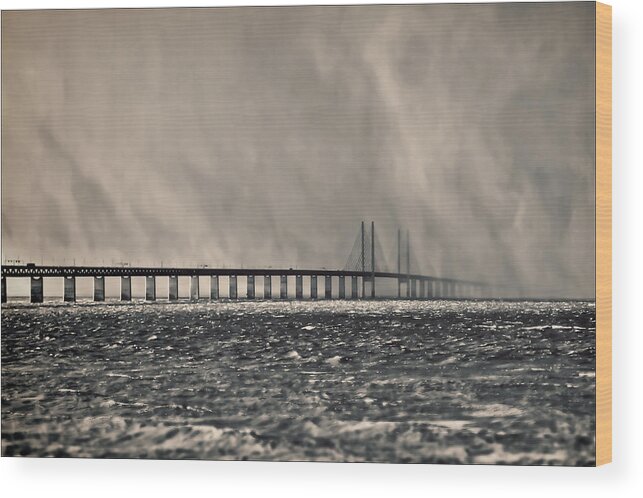 Oresundsbron Wood Print featuring the photograph Snow Storm Out At Sea by EXparte SE