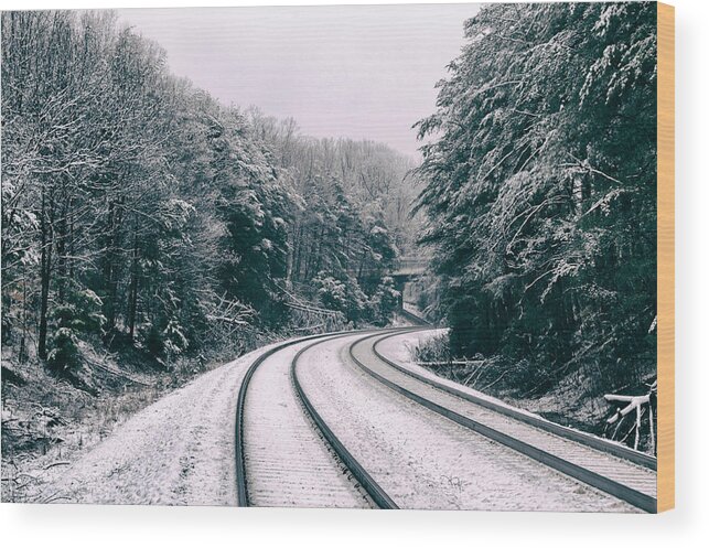 Railroad Tracks Wood Print featuring the photograph Snowy Travel by Michelle Ayn Potter