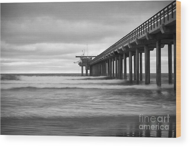 Scripps Pier Wood Print featuring the photograph Soft Waves at Scripps Pier by Ana V Ramirez