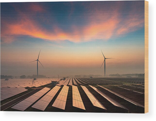 Environmental Conservation Wood Print featuring the photograph Solar power plant by Yangphoto