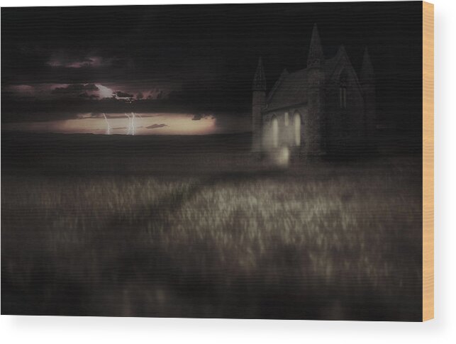 Church Wood Print featuring the photograph Something Wicked - Lightning - Chapel - Gothic by Jason Politte