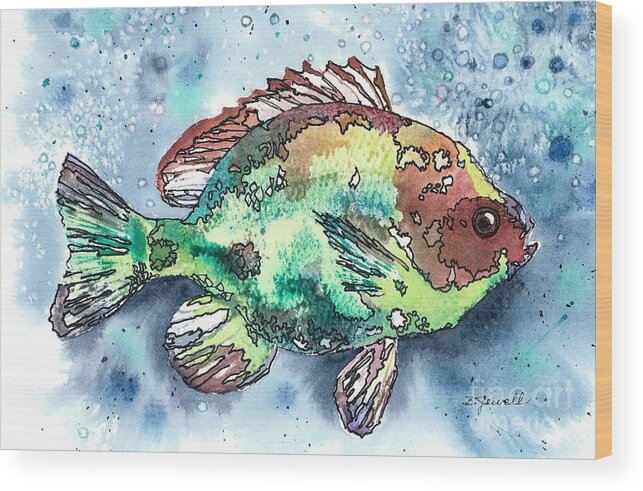 Fish Wood Print featuring the painting Something's Fishy Two by Barbara Jewell