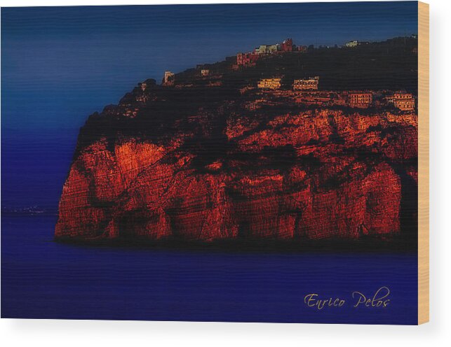 Pompei Wood Print featuring the photograph SORRENTO Coast by night by Enrico Pelos