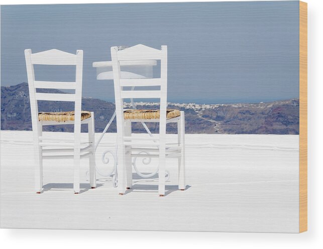 Santorini Wood Print featuring the photograph Space for Two by Darin Volpe