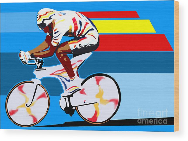 Miguel Indurain Wood Print featuring the digital art spanish cycling athlete illustration print Miguel Indurain by Sassan Filsoof
