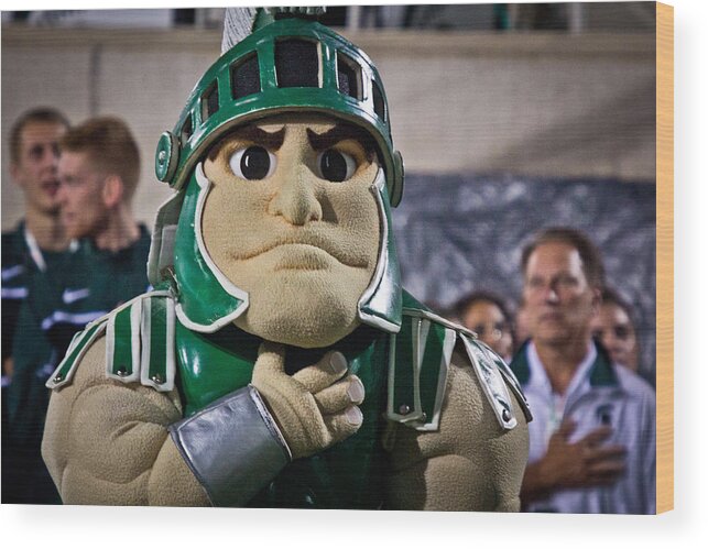 Michigan State University Wood Print featuring the photograph Sparty and Izzo National Anthem by John McGraw