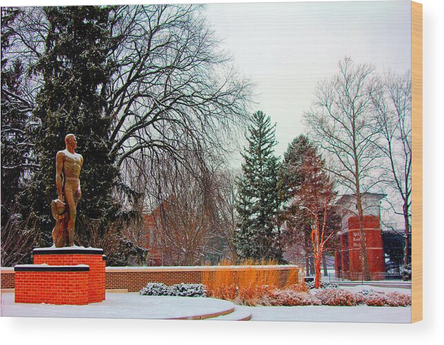 Michigan State University Wood Print featuring the photograph Sparty in winter by John McGraw