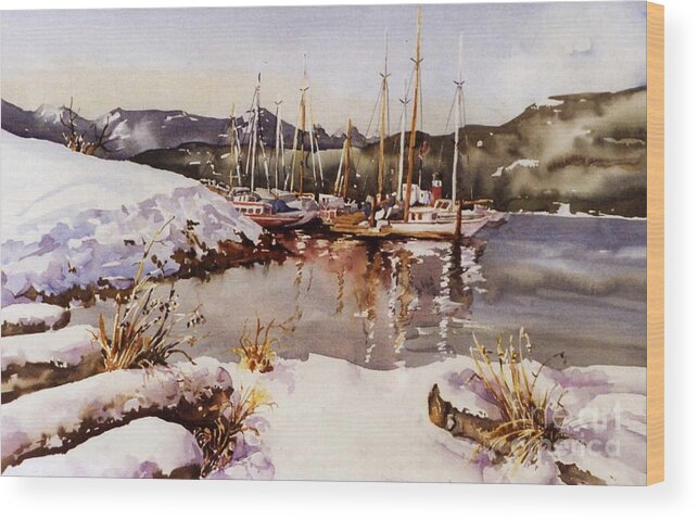 Landscape Wood Print featuring the painting Special Winter in Vancouver by Marta Styk