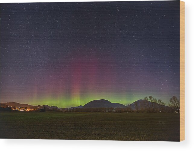 Aurora Wood Print featuring the photograph Spectacular green-red-magenta Northern lights by Eti Reid