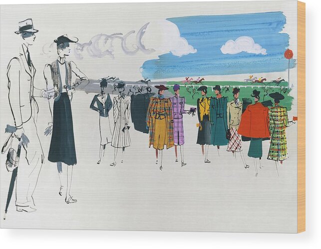 Fashion Wood Print featuring the digital art Spectators At A Horse Race by Jean Pages