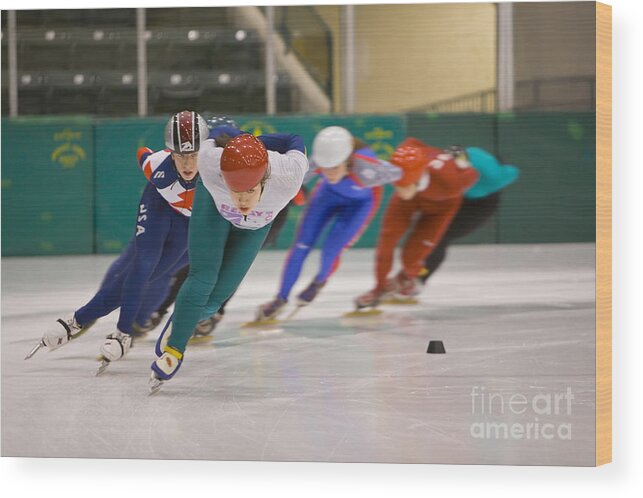 Ice Wood Print featuring the photograph Speed Skaters by Jim West