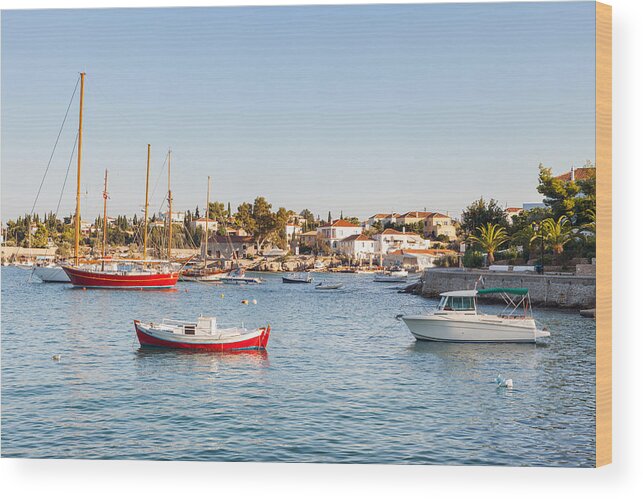 Greece Wood Print featuring the photograph Spetses harbour by Paul Cowan