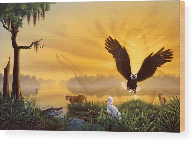 Eagle Wood Print featuring the painting Spirit of the Everglades by Jerry LoFaro