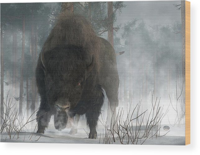 Bison Wood Print featuring the digital art Spirit of Winter by Daniel Eskridge