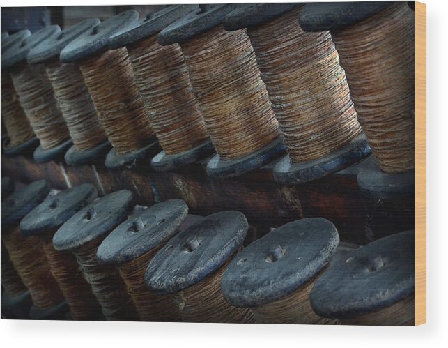 Spools Wood Print featuring the photograph Spools in a Row by Nadalyn Larsen