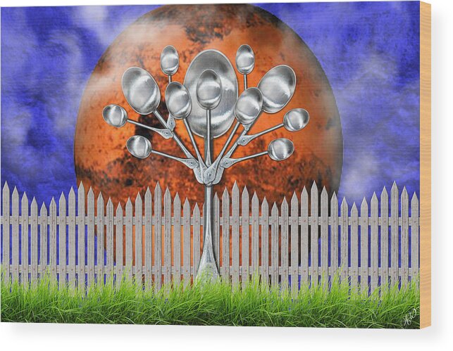 Weird Tree Wood Print featuring the mixed media Spoon Tree by Ally White