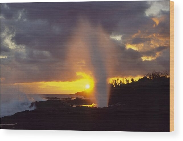 Spouting Horn Wood Print featuring the photograph Spouting Horn at Sunset by Morris McClung