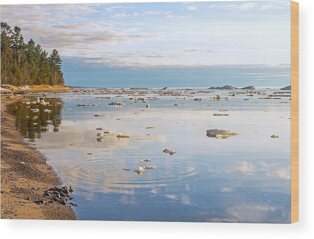 Lake Superior;pictured Rocks National Lakeshore;reflections;calm;ice;spring;seascape; Wood Print featuring the photograph Spring Evening by Gary McCormick