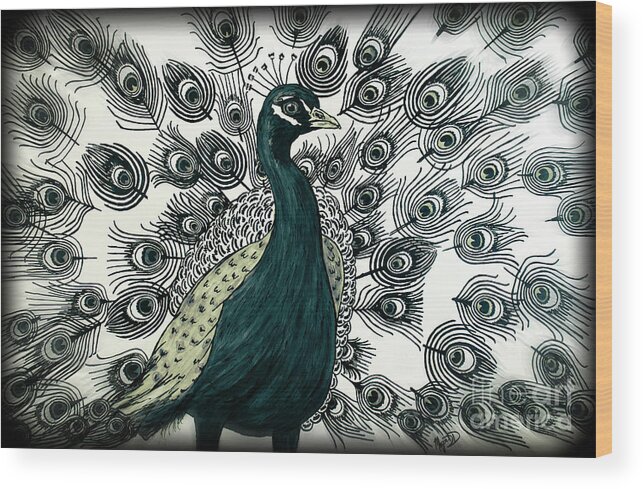 Bird Wood Print featuring the digital art Spring Green Peacock by Megan Dirsa-DuBois