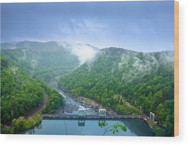 Hawks Nest State Park Wood Print featuring the photograph spring morning at Hawks Nest Dam by Mary Almond