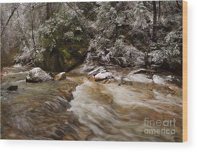 Weather Wood Print featuring the photograph Spring Snowfall On Berry Creek, Sierras by Ron Sanford